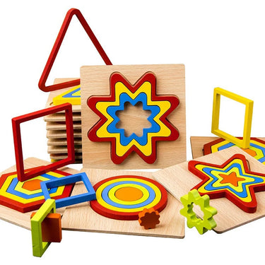 EcoToys Rompecabezas Geométrico | Rompecabezas educativo con formas - Rompecabezas de madera geométrica